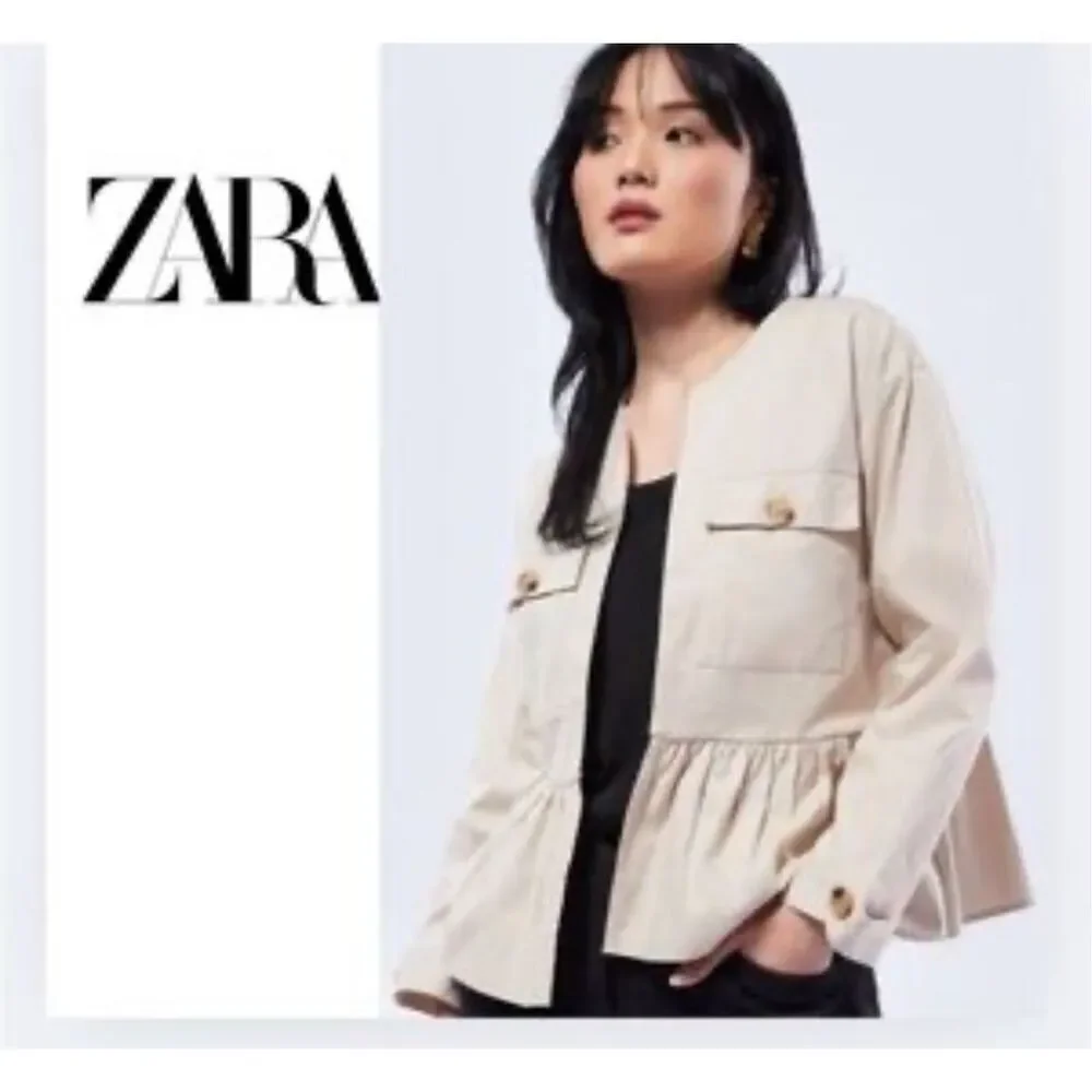 ZARA Viscose Blend Field Utility Jacket Open Front Peplum
